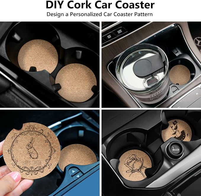 24 Pcs Car Coasters Cup Holder Insert Coaster, Absorbent Cork Bar Coaster, Heat Resistant Reusable Anti Slip Drink Coaster with Fingertip Grip for Easy Removal, Car Decor Auto Accessories for Women
