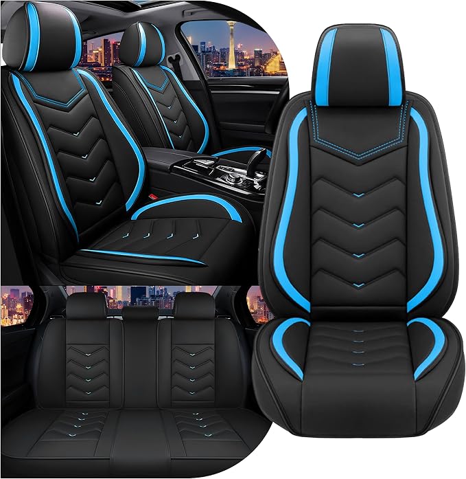 CTDS Car Seat Covers for Honda Civic 2000-2026, Stylish Sport Seat Cover, Premium Nappa Leather Car Seat Cover. Automobile Seat Covers Sets.(Standard 5 Seats/Black Blue)