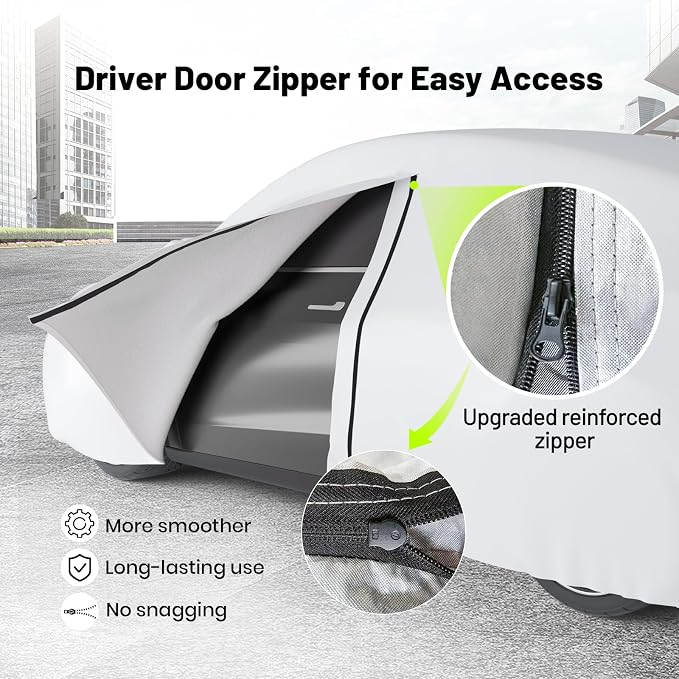 Favoto Car Cover for Tesla Model 3 - Custom Fit Vehicle Cover 6 Layers Waterproof Outdoor All Weather Snow Rain Sun Protection with Charging Port Ventilated Mesh Door Zipper