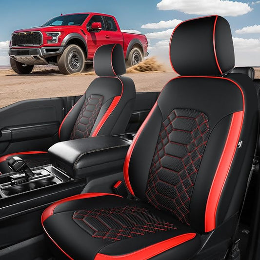 F150 Seat Covers Front Seats - Pickup Truck Seat Protectors for Ford 2015-2026 F150 SuperCrew & 2017-2026 F250/F350/F450 Super Duty Crew Cab, Durable Faux Leather Waterproo
