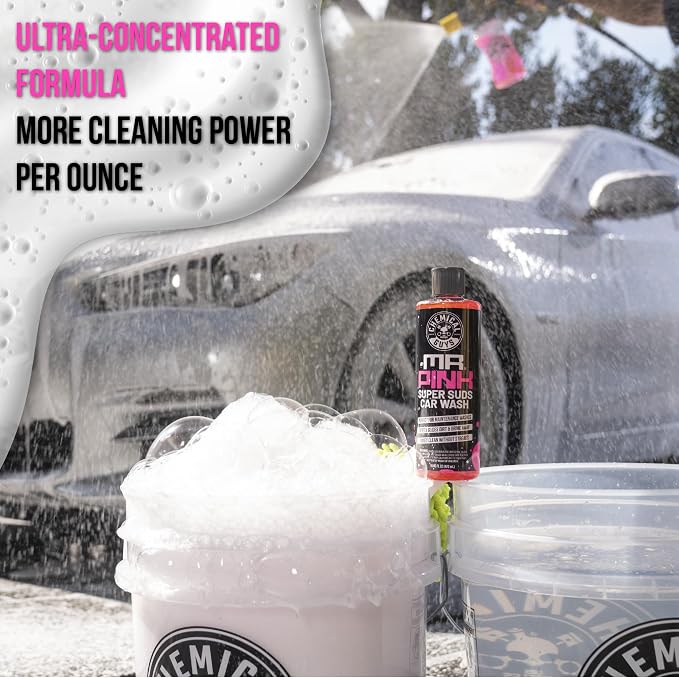 Chemical Guys Mr. Pink Super Suds Car Wash Soap Plus Chenille Premium Microfiber Wash Mitt Bundle, High Foaming Pink Shampoo And Scratch Free Mitt For Cars Trucks SUVs Daily Drivers, 128 Fl Oz