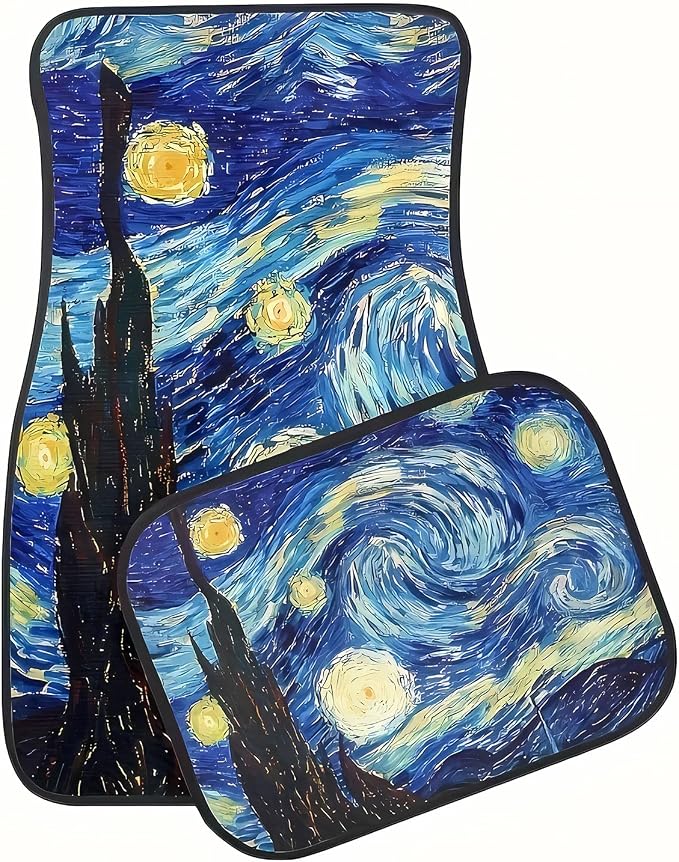 Universal Fit Car Floor Mats Set of 4Pcs, Retro Starry Night Pattern All-Weather Front Rear Car Carpet Mats, Non-Slip Car Floor Mat Car Accessories for Automotive Trucks SUV Sedans Vans