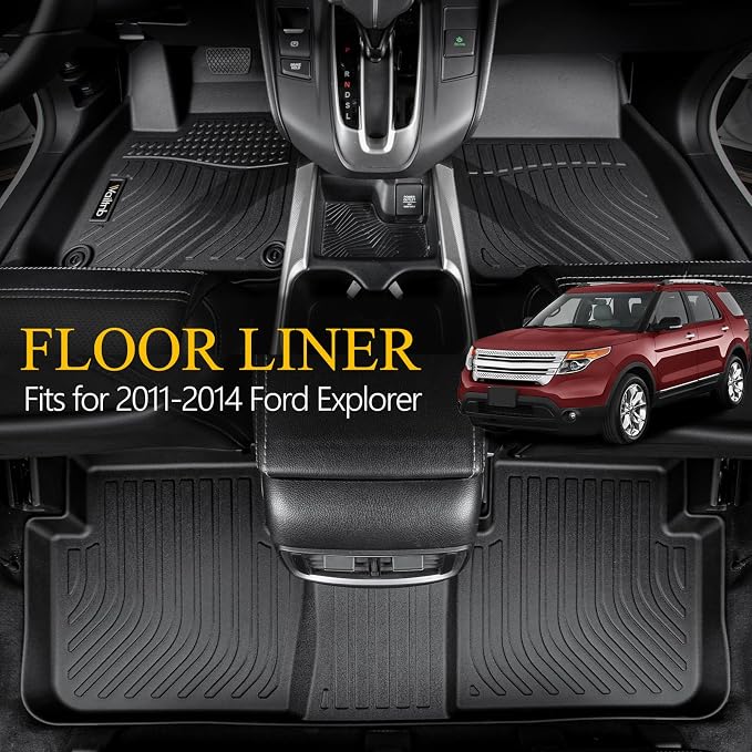 Wailtnb-Mats for Ford Explorer 2011-2014 7 Passenger Bench Seat 2 Row Floor Mat Cargo Liner All Weather Floor Liner Car Mat for Ford Explorer Custom Fit Automotive Full Set Accessories