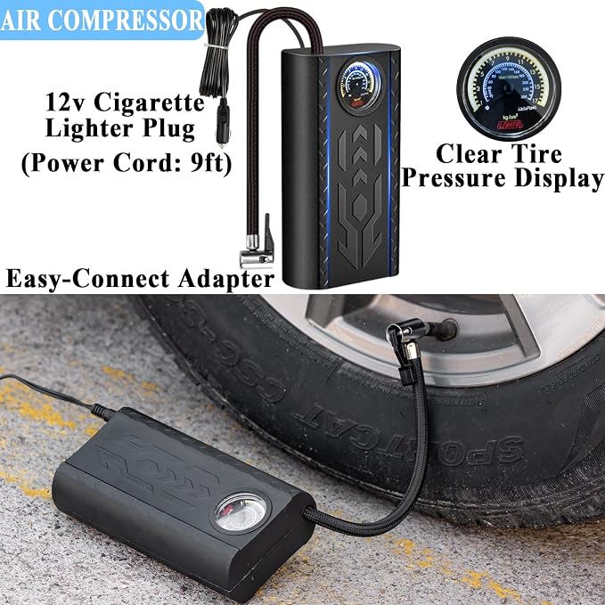 Car Roadside Emergency Kit for Vehicles, Portable Air Compressor Tire Inflator Auto Car Safety Kits Teen Driver Must Haves Black