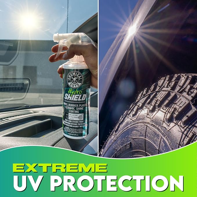 Chemical Guys, HydroShield Vinyl, Rubber & Plastic Ceramic Coating, 16 oz | Ceramic shine coating revives interior and exterior trim, tires and plastic, adding gloss and a protective layer