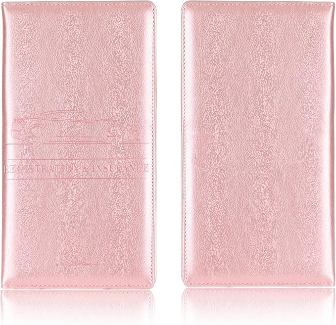 TOURSUIT Car Registration & Insurance Card Holder, Rose Gold | Vehicle License Document Organizer, Glove Box Compartment, Interior Car Accessories, For Women Men