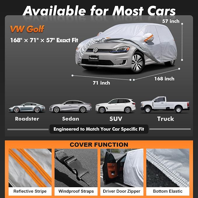 Hatchback Cover Waterproof All-Weather,Outdoor Full Exterior Car Covers Custom Fit for VW Golf,Ford Focus,Toyota Yaris,Chevrolet Bolt,Ioniq,Clubman,Suzuki SX4 etc Size H1(See Size Chart)