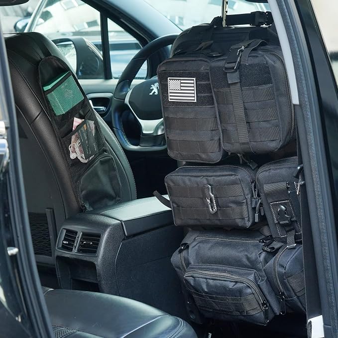 Tactical Car Seat Back Organizer,Tactical Molle Seat Back Organizer with 6 Detachable Molle Pouch,Universal Fits for Car Truck Jeep Vehicle Black
