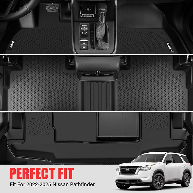 Floor Mats & Trunk Mat & Backrest Mat for 2022-2025 Pathfinder 7 Seats | All Weather TPE Rubber Cargo Liner Back Seat Cover 3rd Row for 2022-2025 Pathfinder 7 Seats Car Floor Liners Accessories