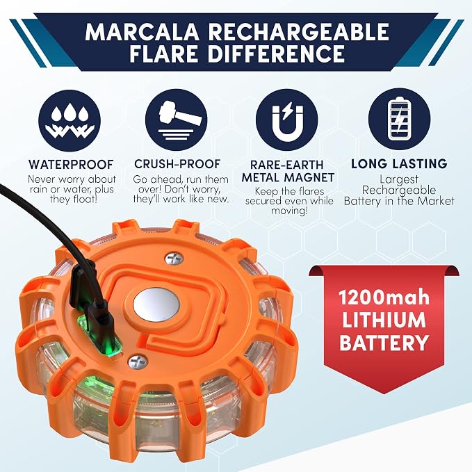 MARCALA V2.0 LED Road Flare 3-Pack & 4-Pack Rechargeable LED Emergency Road Flares | The Best RV Accessories!