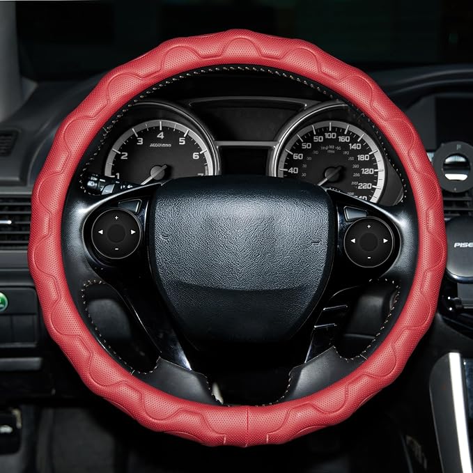 Steering Wheel Cover with Anti-Slip Leather Grip Compatible with Ford, Toyota, Honda, Nissan, and Chevrolet Vehicles for 14.5-15.35 inch Round Steering Wheels Universal Car Accessories
