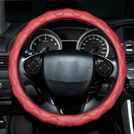Steering Wheel Cover with Anti-Slip Leather Grip Compatible with Ford, Toyota, Honda, Nissan, and Chevrolet Vehicles for 14.5-15.35 inch Round Steering Wheels Universal Car Accessories