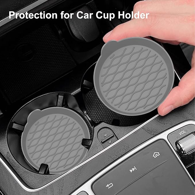 4PCS Car Cup Holder Coasters, Universal Silicone Non-Slip Insert Cup Coasters, Soft Wave Pattern Cup Holders, Car Interior Accessories for SUV, Truck, RV (Gray)