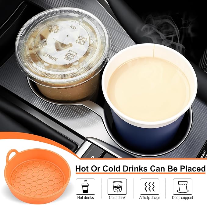 SINGARO Car Cup Holder Coaster, 4PCS Silicone Cup Holder Insert, Universal Non-Slip Cup Holders, Car Interior Accessories for Women and Man, Orange