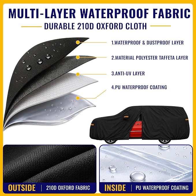 X AUTOHAUX Car Cover for Cadillac Escalade 2015-2024 210D-PU Outdoor Full Car Cover All Weather with Door Zipper for Waterproof Windproof Sun Rain Snow Protection