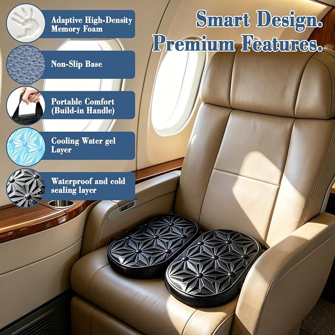 Cooling Gel Enhanced Memory Foam Seat Cushion, Desk Chair Seat Cushion, Office Chair Cushions, Foldable Portable, Back Sciatica Coccyx Tailbone Pain Relief, Driving Car Airplane Wheelchair Bleachers