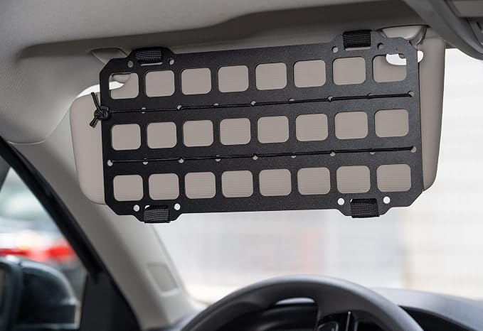 TACNEX Car Sun Visor Organizer Vehicle Rigid MOLLE Panel Tactical Gear Rack EDC Pouch Tool Holster Bag Holder Visor Cover Truck Equipment Mount Plate Modular Storage Shelf Auto Accessories