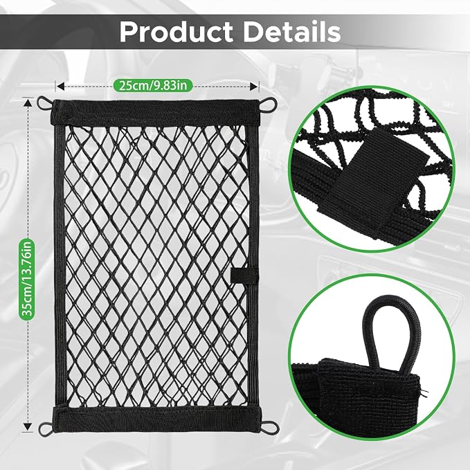 2 Pcs Small Cargo Net- Car Storage Organizer with Elastic Pocket | 9.8×13.7in Cargo Storage Net Trunk/Boat/Home Storage Mesh/ RV/ Screws/Hooks