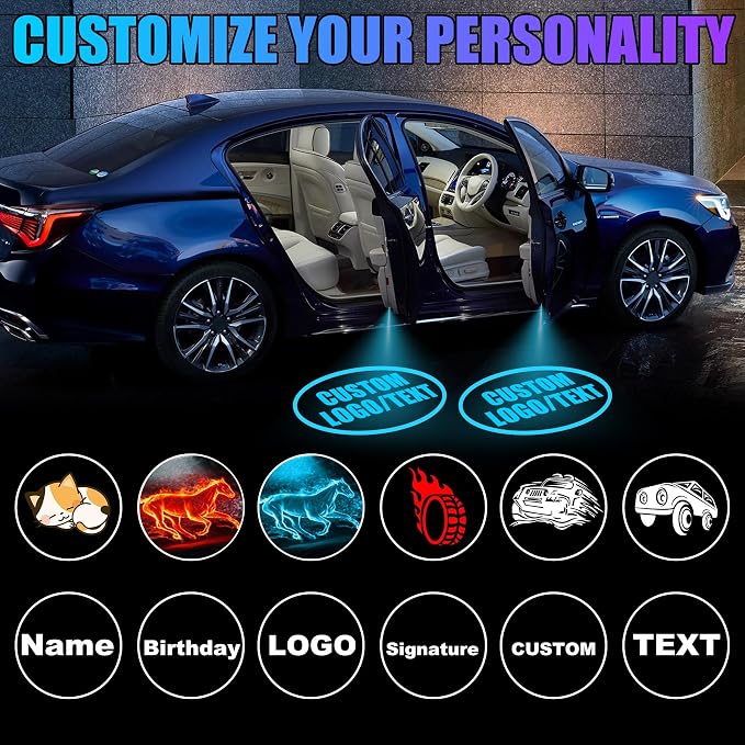 SPOBODY 2PCS Custom Car Door Light Projector Wireless Car Door Projector Rechargeable HD Car Welcome Courtesy Ghost Shadow Lamp Fit for Cars (for Custom Text)