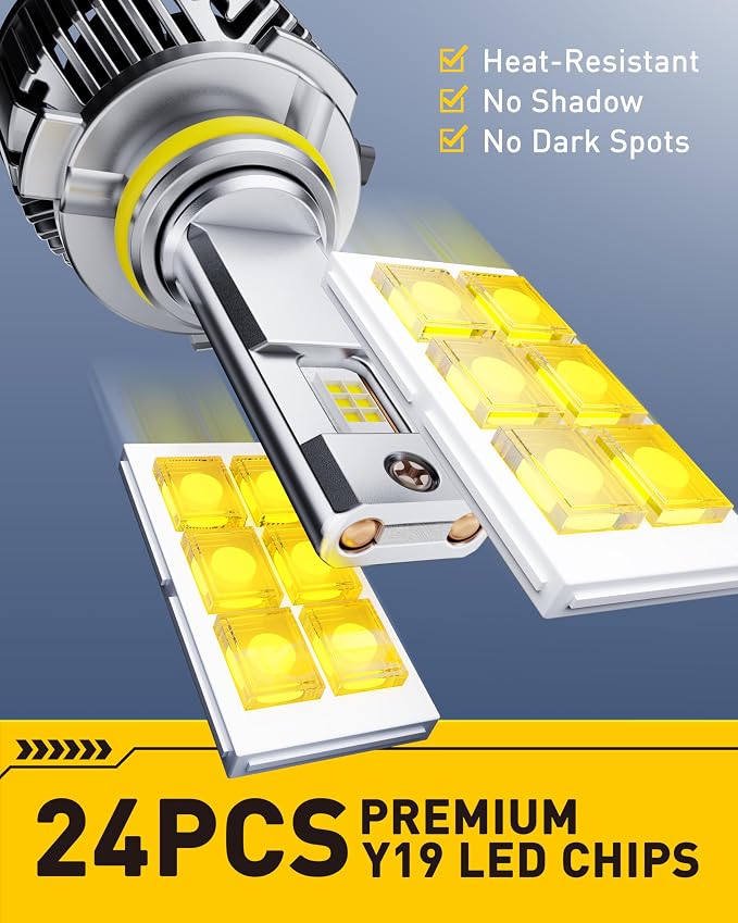 AUXITO Y19 9005 Light Bulbs, 70000LM Cool White, Pack of 2 | Direct Replacement 9005/HB3 LED Fog Light Bulbs with Fan, Plug and Play CANbus Ready No Flicker, Pack of 2