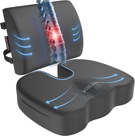 FORTEM Seat Cushion, Office Chair Cushion, Lumbar Support Pillow for Office Chair, Memory Foam Car Seat Cushions, Sciatica Coccyx Tailbone Pain Relief, Cushions for Back Support, Washable, Non Slip XL