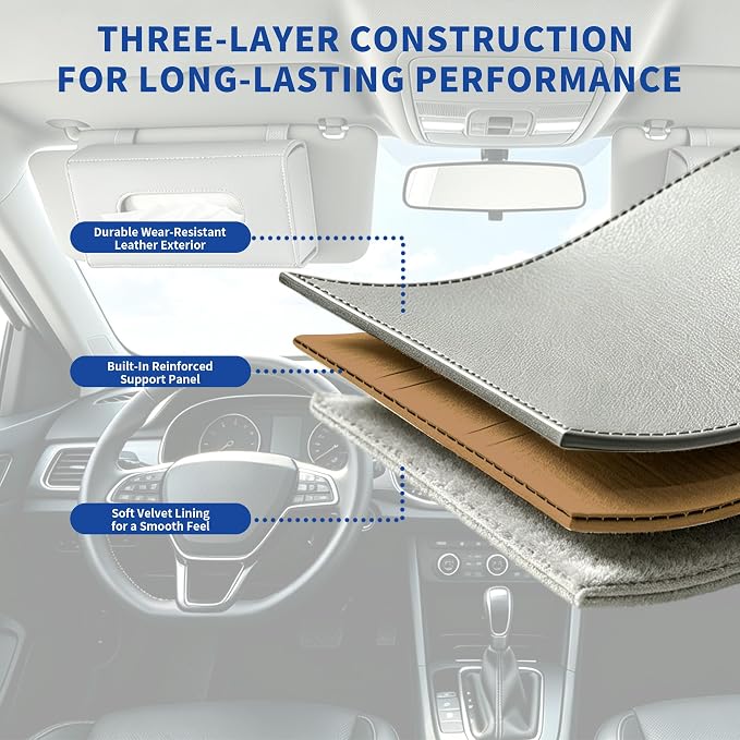 Car PU Leather Tissue Holder for Sun Visor and Back Seat Organizer | Tissues Box Cover for Sunvisor and Cars Backseat Large Rectangle Napkin Holder Fit for Various Tissue Sizes Box Organizer