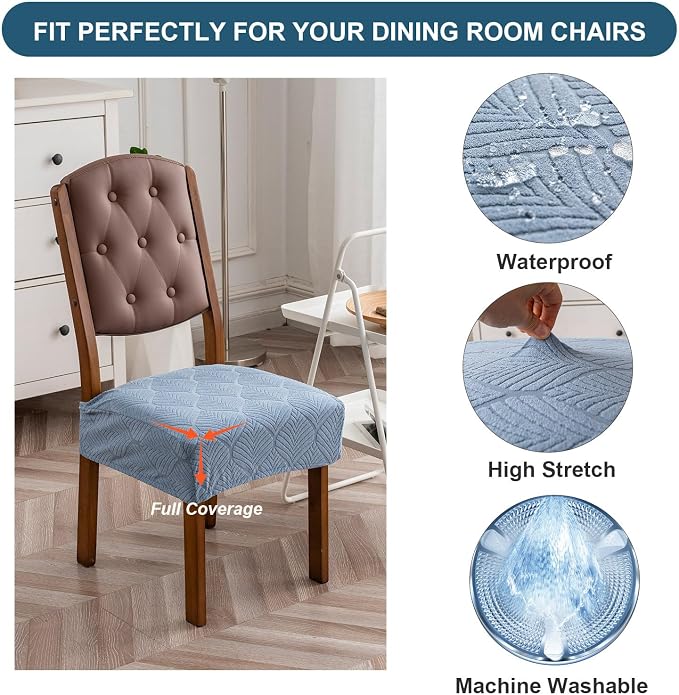 Removable and Washable Seat Covers for Dining Room Chairs Set of 4 - Waterproof Stretch Chair Seat Slipcovers, No Back Covers