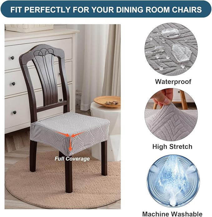 Waterproof Stretch Seat Covers,Dining Room Chair for 2 Set Removable Washable Chair Slipcover Protectors,No Rear Covers,Light Grey