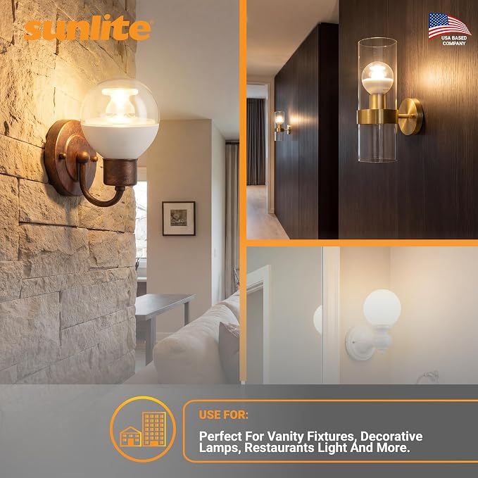 Sunlite G16.5 Light Bulb LED, 5 Watts (40W Equiv.), 350 Lumens, Dimmable, Type G Globe Shape E12 Candelabra Base, Short Bulbs, Vanity Mirror Bulbs, 2700K Soft White, Clear, 6 Count