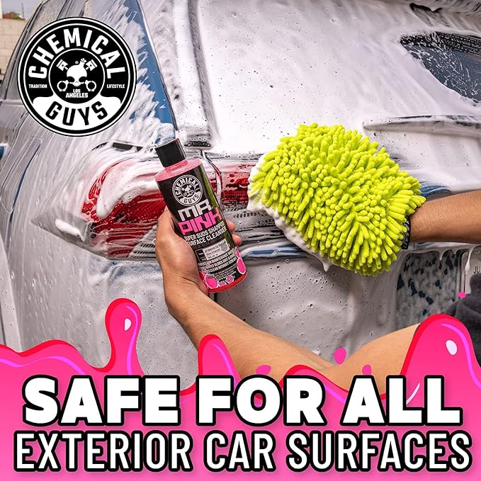Chemical Guys, Mr. Pink Foaming Car Wash Soap & Chenille Mitt Kit, 16 oz | High-foaming Mr. Pink soap with a plush chenille mitt for safe, scratch-free contact washing, a starter combo