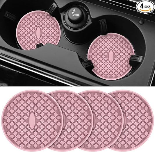 ME.FAN Car Cup Coasters [4 Pack] Silicone Car Coasters/Cup Mats, Non-Slip Recessed Car Interior Accessories Dusty Rose