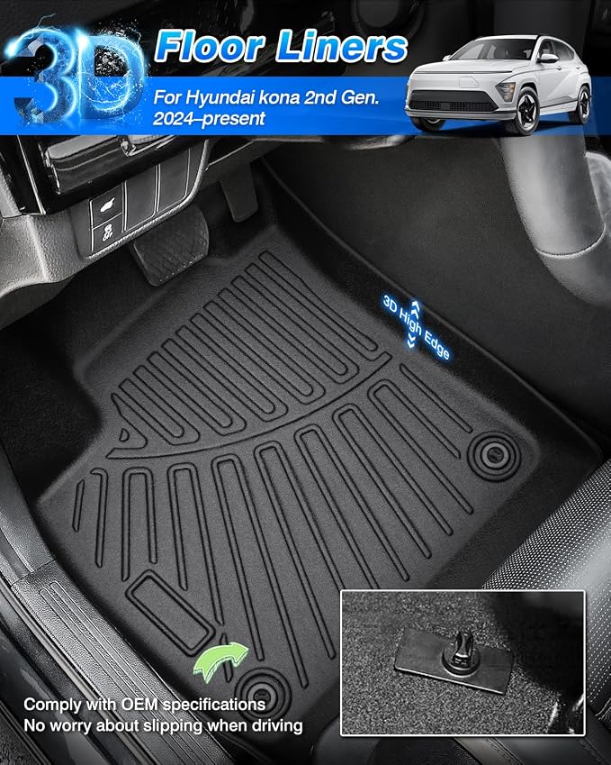 Cartist Floor Mats for Hyundai Kona 2024 2025 2026 (No Electric Model) Limited | N Line | SE | SEL, All Weather Cargo Liner for Kona Accessories, Heavy Duty Car Mats, Car Accessories