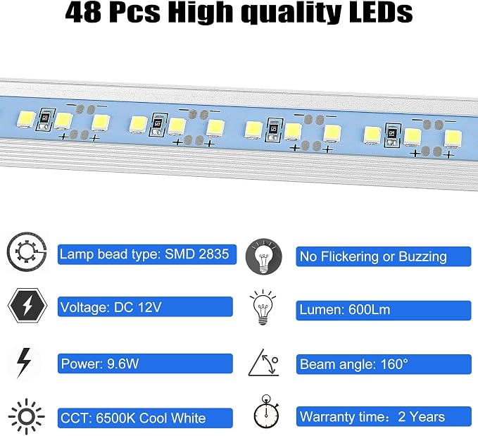12v LED Interior Light Bar, DC 12 Volt led Strip Lights with Switch and Magnets, 6500K White Light for Enclosed Cargo Trailer Car RV Van Truck Lorry Cabinet Camper Boat Caravan Motorhome 8P