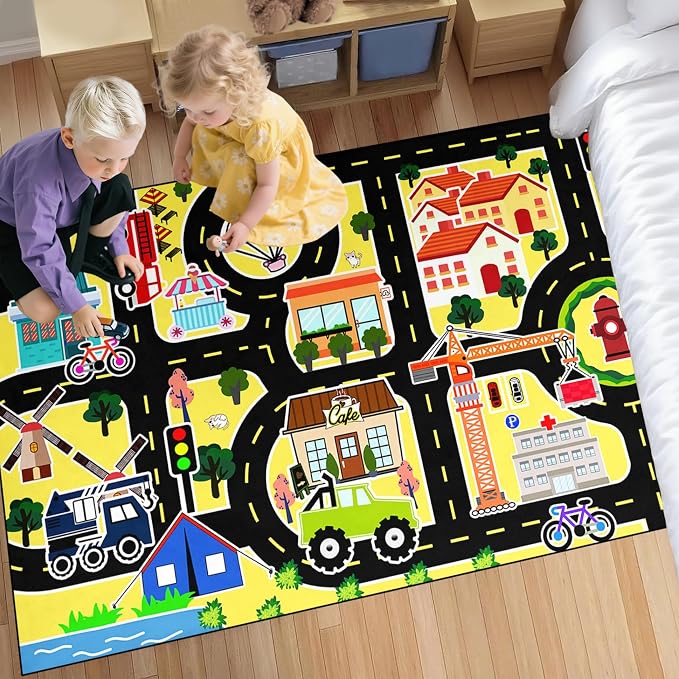 Kids Carpet City Play Mat - Cars Rugs for Boys Room Road Rug for Kids Car Track Rug for Bedroom Car Mat for Kids Toy Cars, 5x7 Feet
