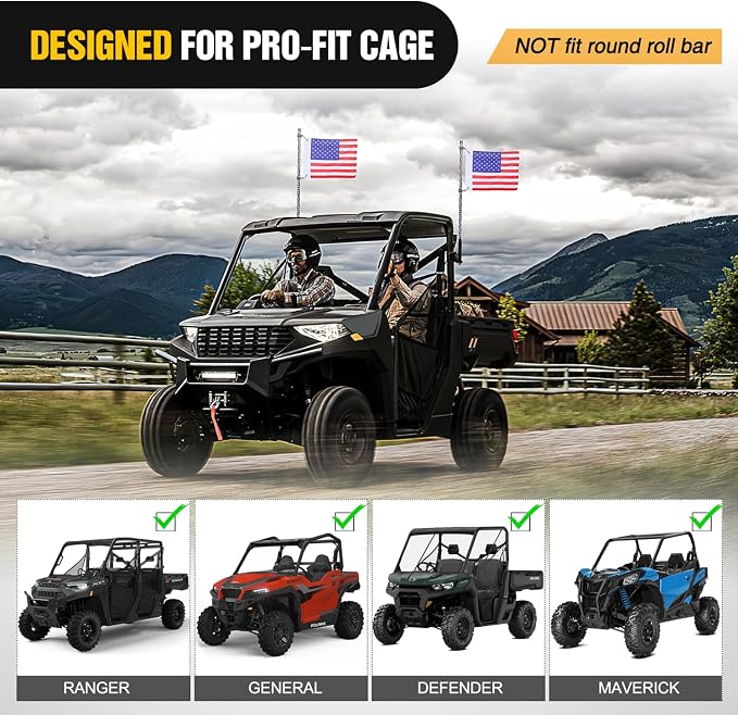 Nilight UTV Whip Light Mount 2PCS Flag Antenna Mounting Brackets Adjustable for Pro-fit Cage Compatible with Polaris Ranger General Can am Defender Commander Maverick Trail/Sport