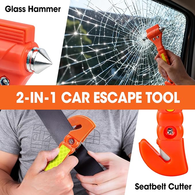 YesBes 2 Pack Car Safety Hammer, Window Breaker Seatbelt Cutter 2-in-1, Auto Emergency Escape Tool Car Window Breaker Tool, Car Accessories