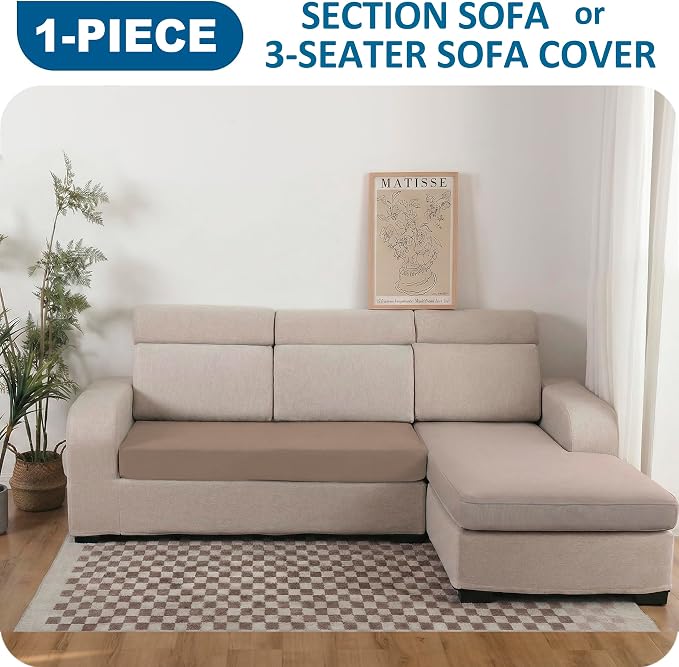 100% Waterproof Couch Cushion Covers, Stretch Sofa Seat Cover, Reversible Loveseat Cushion Furniture Protector Covers for Pets, Washable (Medium, Camel)