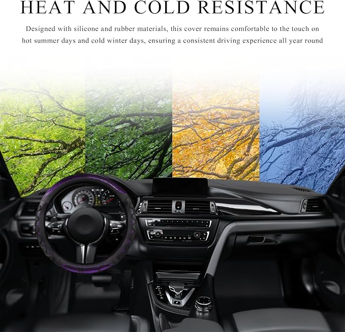 Car Steering Wheel Cover, 15 Inch Anti-Slip Steering Wheel Cover Protector with 3D Honeycomb Design, Universal Steering Wheel Covers for Truck SUV, Car Accessories (Purple, Round Shape)