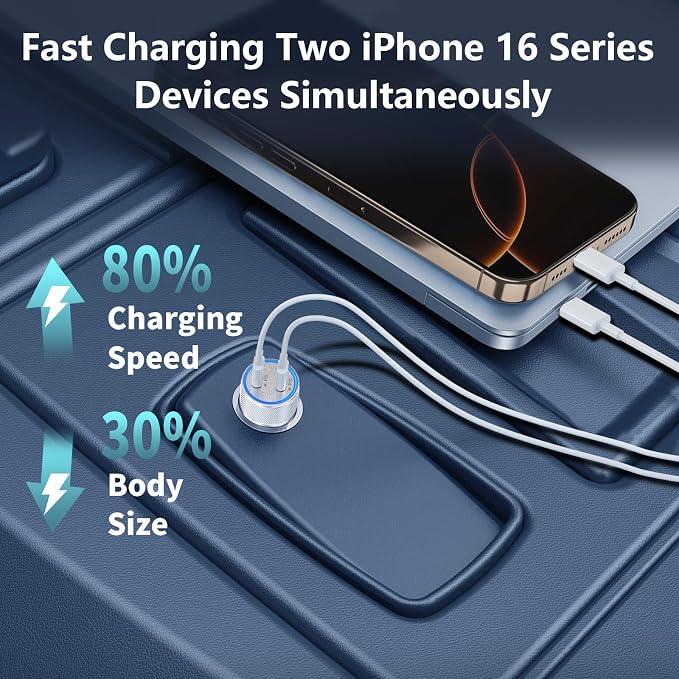[Apple MFi Certified] iPhone 17 Car Charger Fast Charging, Linocell 90W Dual PD Power Cigarette Lighter USB-C Car Charger with 2Pack Type-C Cord for iPhone 17/17 Pro Max/16 Pro/15/Galaxy S26/S25/Pixel