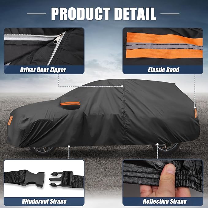 X AUTOHAUX Car Cover for Toyota RAV4 2012-2022 210D-PU Outdoor Full Car Cover All Weather with Door Zipper for Waterproof Windproof Sun Rain Snow Protection