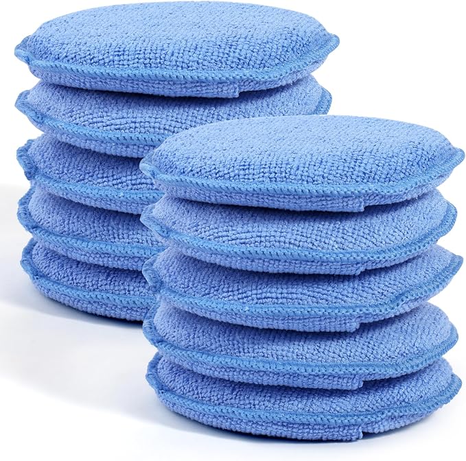 10 Pack Wax Applicator Pads Microfiber with Finger Pocket for Car Wax | 10-pack microfiber foam pads with finger pocket, Scratch-free waxing for cars & household, Machine washable & reusable
