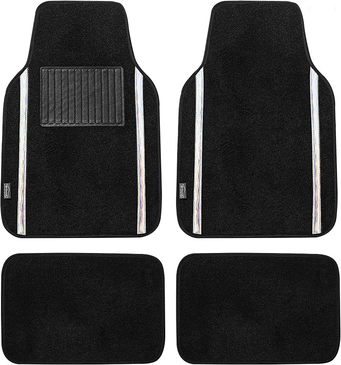 FH Group Universal Fit Car Floor Mats – All-Purpose Carpet Floor Mats & Protectors for Cars, SUVs & Trucks, Durable Automotive Carpet Mats, White & Black