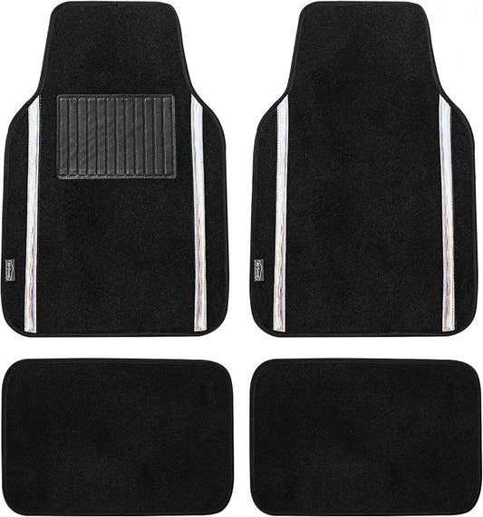 FH Group Universal Fit Car Floor Mats – All-Purpose Carpet Floor Mats & Protectors for Cars, SUVs & Trucks, Durable Automotive Carpet Mats, White & Black