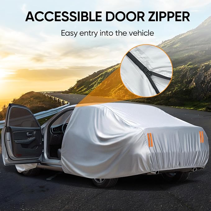NEVERLAND Sedan Car Cover Waterproof Heavy Duty All Weather Protection Snow Anti-UV Windproof Outdoor Full Car Cover Fit for Automobiles BMW/Mercedes-Benz/Honda (172-183 inch)