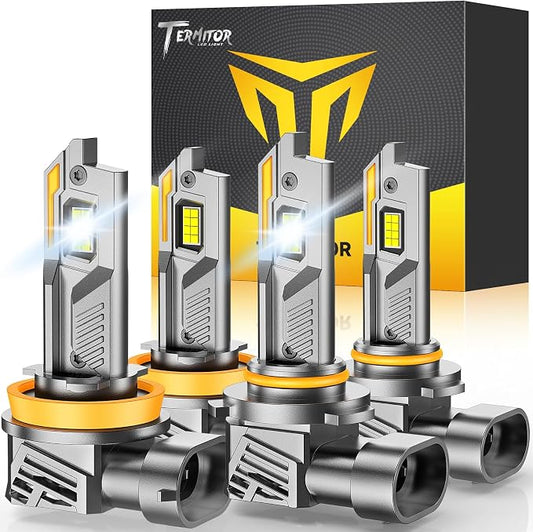 Termitor 2026 H11 9005 Light Bulbs Combo, 150,000LM 15X Ultra Bright, 1:1 Mini Size, 85K+ Hrs Service Life, Off-Road Use Only, 6500K Cool White, Plug N Play, Headlight Eyebrows, Pack of 4