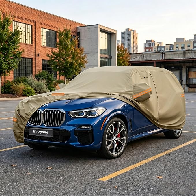 Kaugung Custom Fit Car Cover for BMW X5 (2007-2026), Heavy Duty All Weather Waterproof Outdoor SUV Cover, Sun Rain Snow UV Protection with Driver Door Zipper, Mirror Pockets & Air Vents