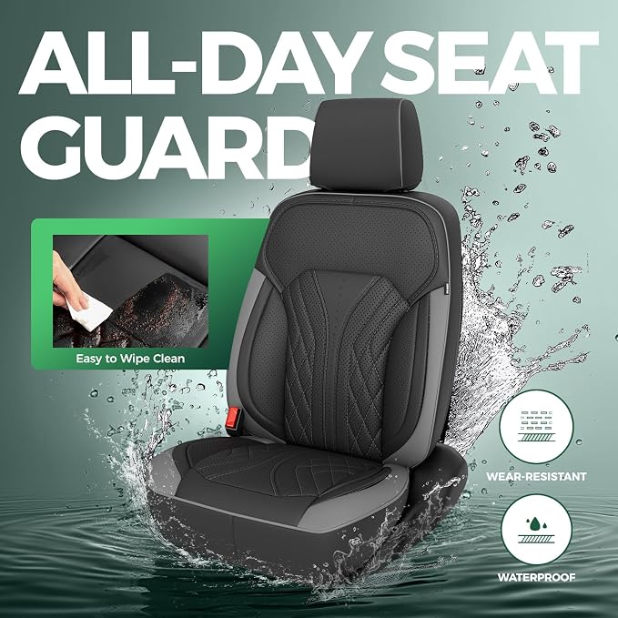 Truck Leather Seat Covers for Chevy Silverado Gmc Sierra 2014-2019 | Crew Cab 1500/2500/3500HD, Bucket Seat, NO Rear Seatback Storage, Scratch-resistant, Easy-clean, Pickup Protector, Full Set