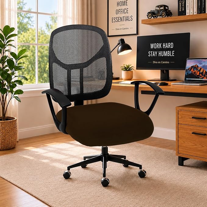 DIVA EN CAMINO DEC Stretchable Desk Office Chair Seat Cushion Covers - Universal Spandex Computer Chair Slipcover - Removable Washable Cushion Protectors for Dogs, Cats, Pets (Brown)