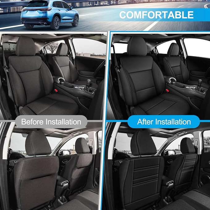 AOMSAZTO Custom Fit Seat Cover for Honda HRV 2016-2018 EX EX-L&2016-2022 LX | Full Set Faux Leather HR-V Car Seat Protector Black