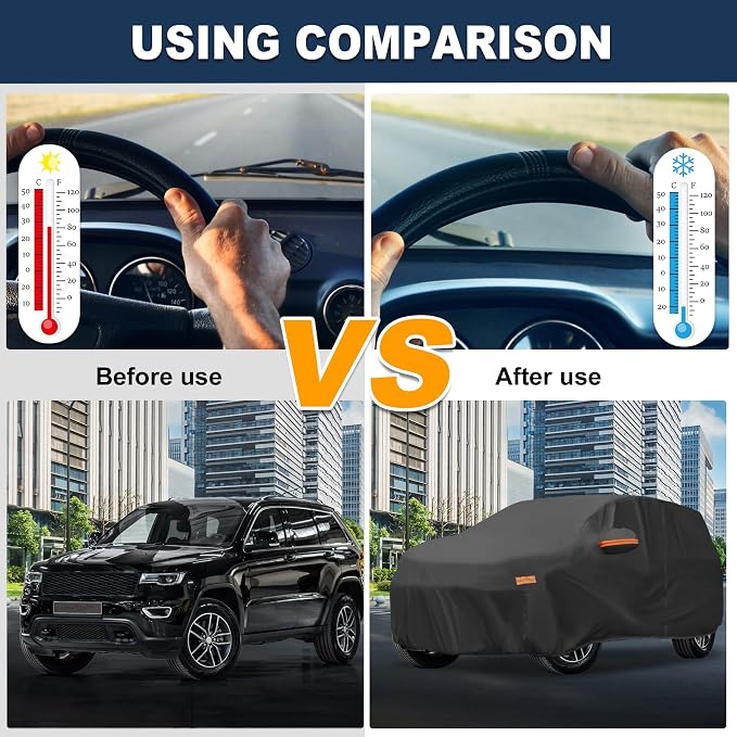 ACROPIX Car Cover Waterproof All Weather Full Exterior Cover Rain Hail Sun Protector Car Cover Black Fit for Jeep Grand Cherokee 2011-2024 with Door Zipper - Pack of 1